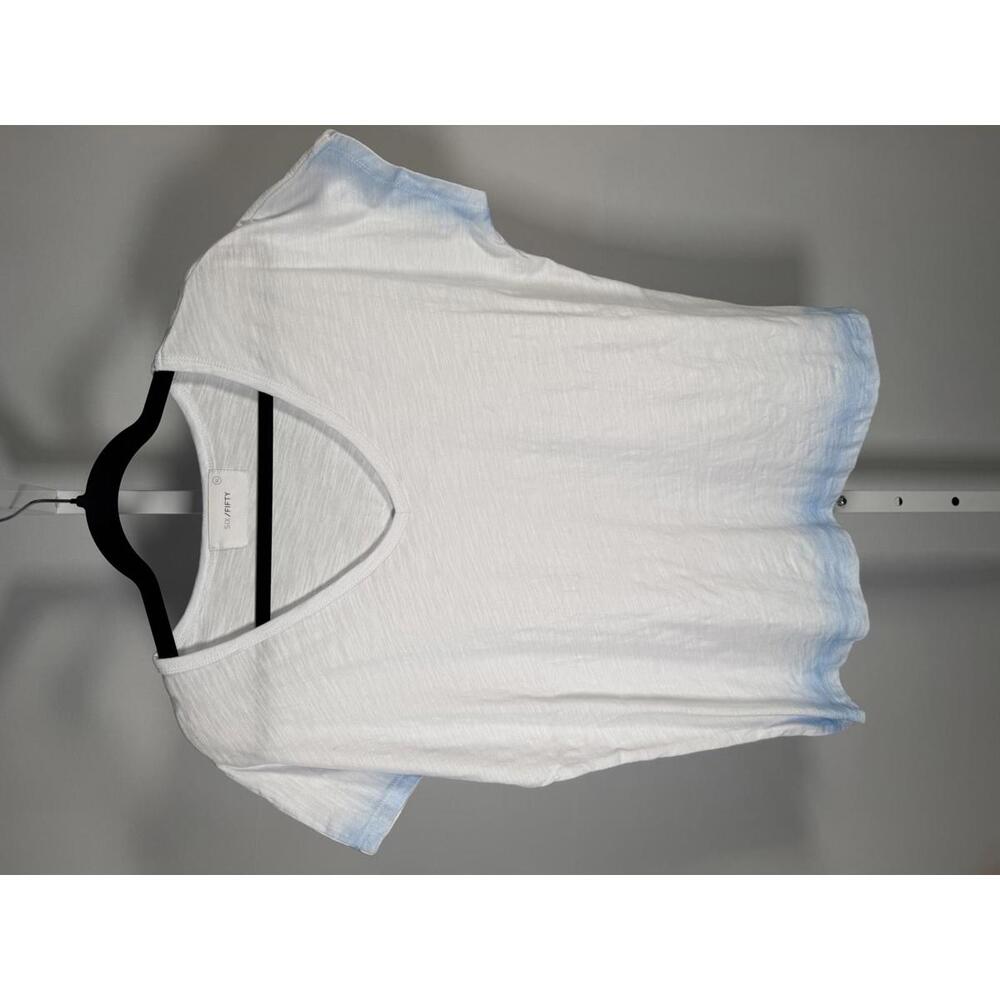Six Fifty White Blue Dip Dye V-Neck T-Shirt 100% Cotton Short Sleeve Size XL - Picture 2 of 5